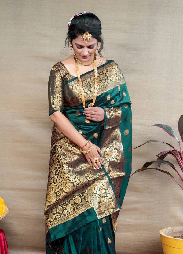 Woven, Self Design Banarasi Silk Blend, Pure Silk Saree